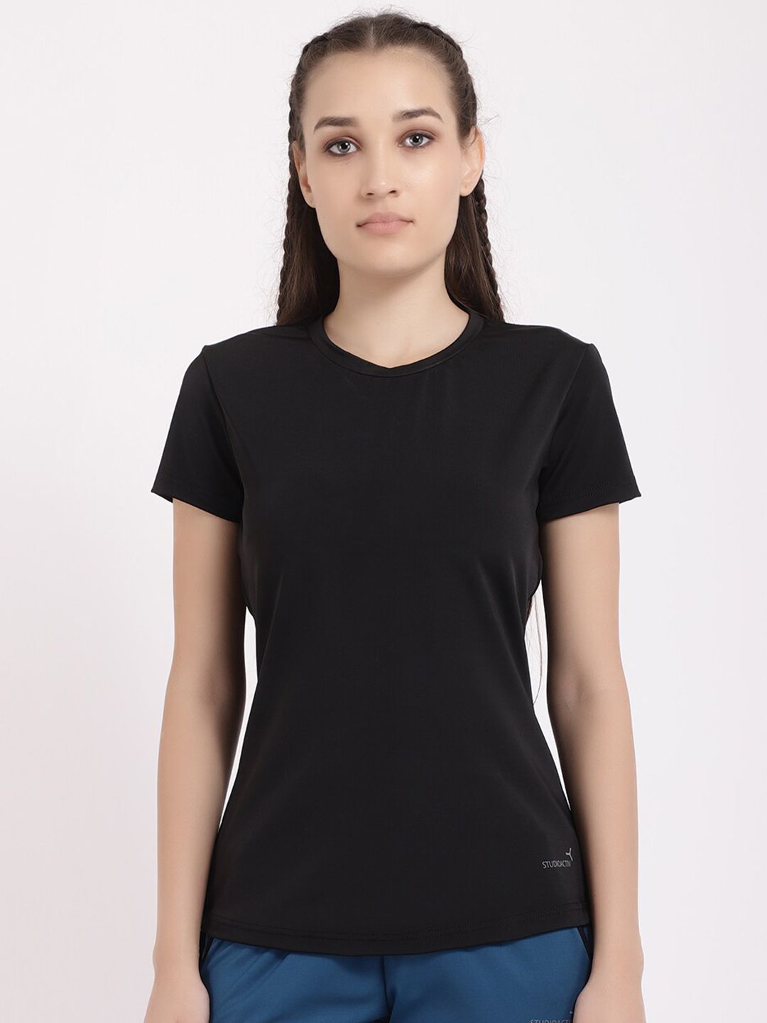 STUDIOACTIV Women Black V-Neck Regular Fit T-shirt Price in India