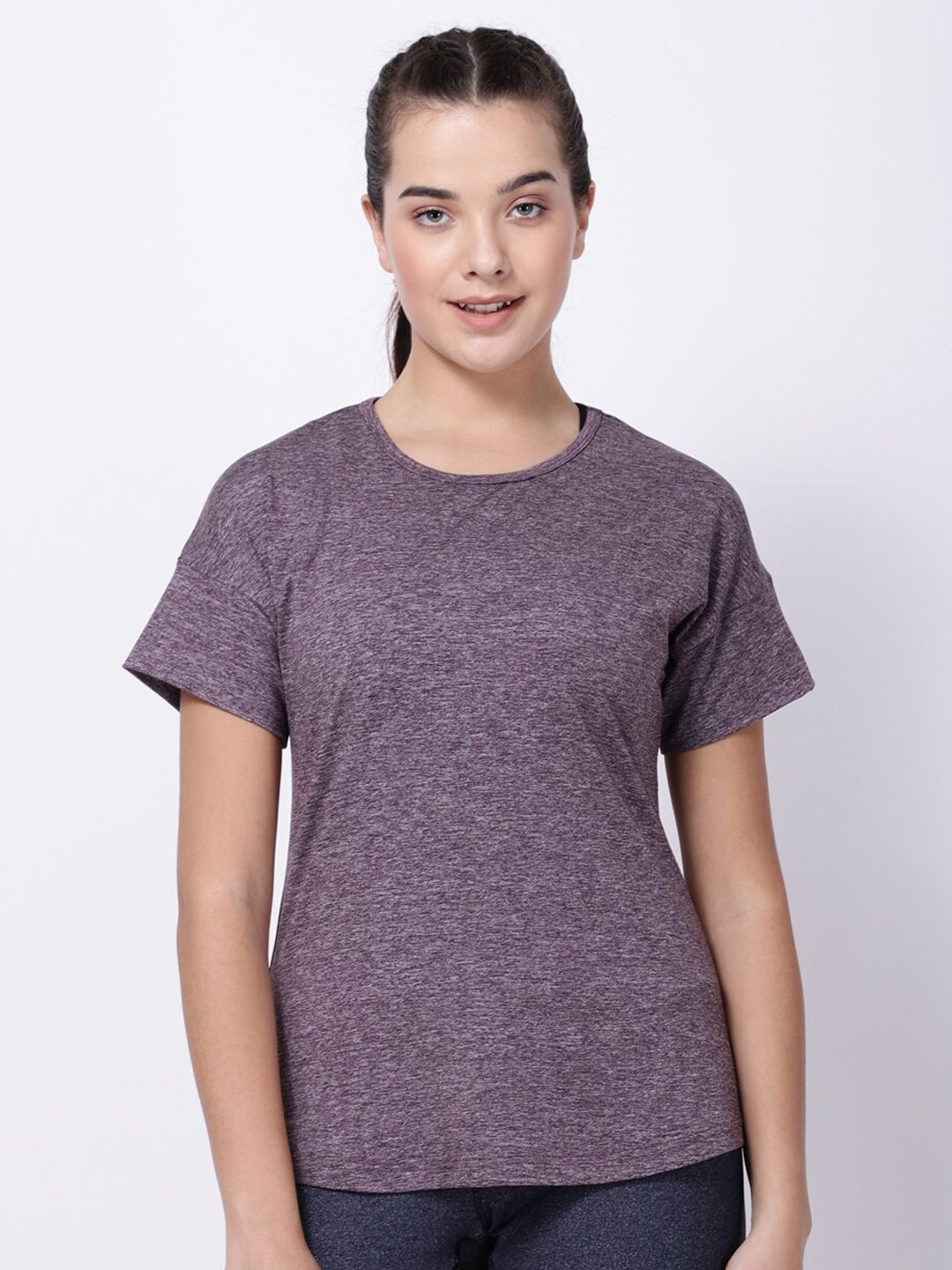 STUDIOACTIV Women Purple Moisture Wicking Regular Fit T-shirt Price in India