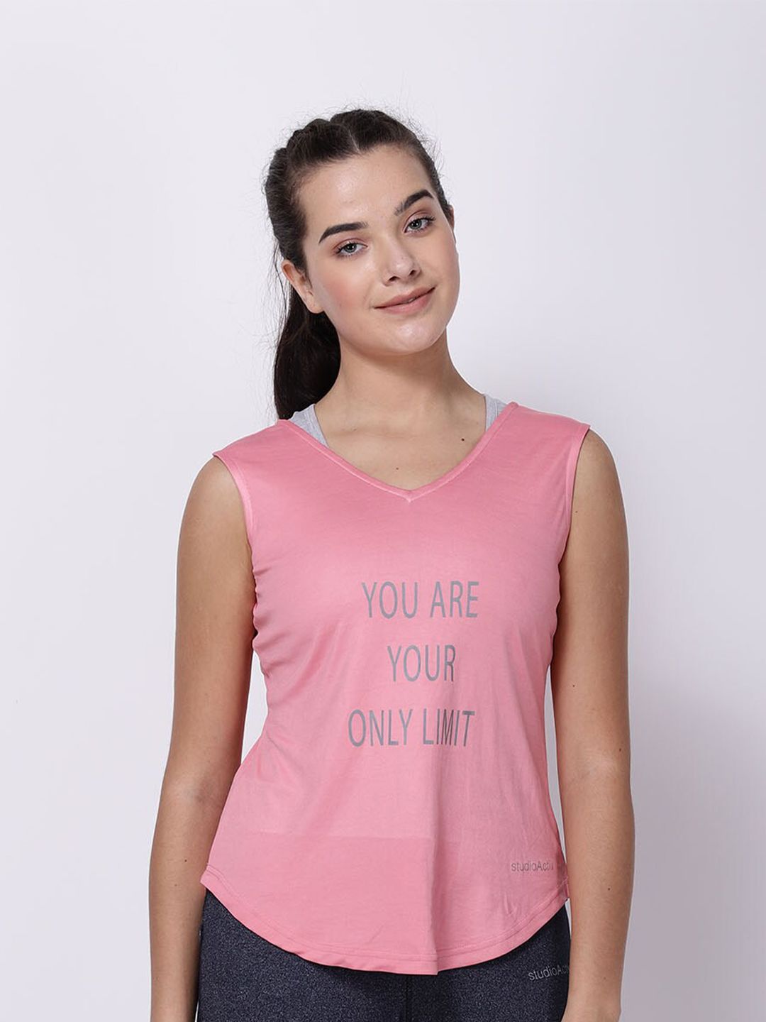 STUDIOACTIV Women Pink & Grey Printed Outdoor T-shirt Price in India