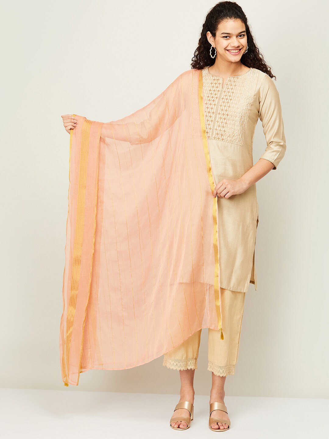 Melange by Lifestyle Women Pink Striped Dupatta Price in India