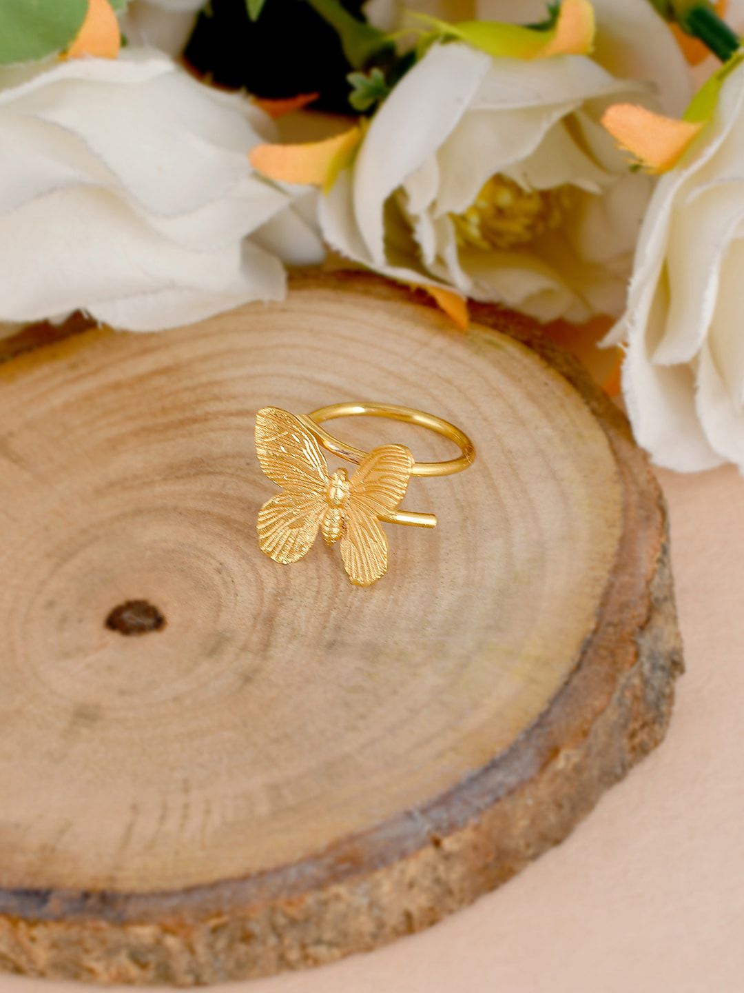 Silvermerc Designs Women Gold-Plated Butterfly Ring Price in India