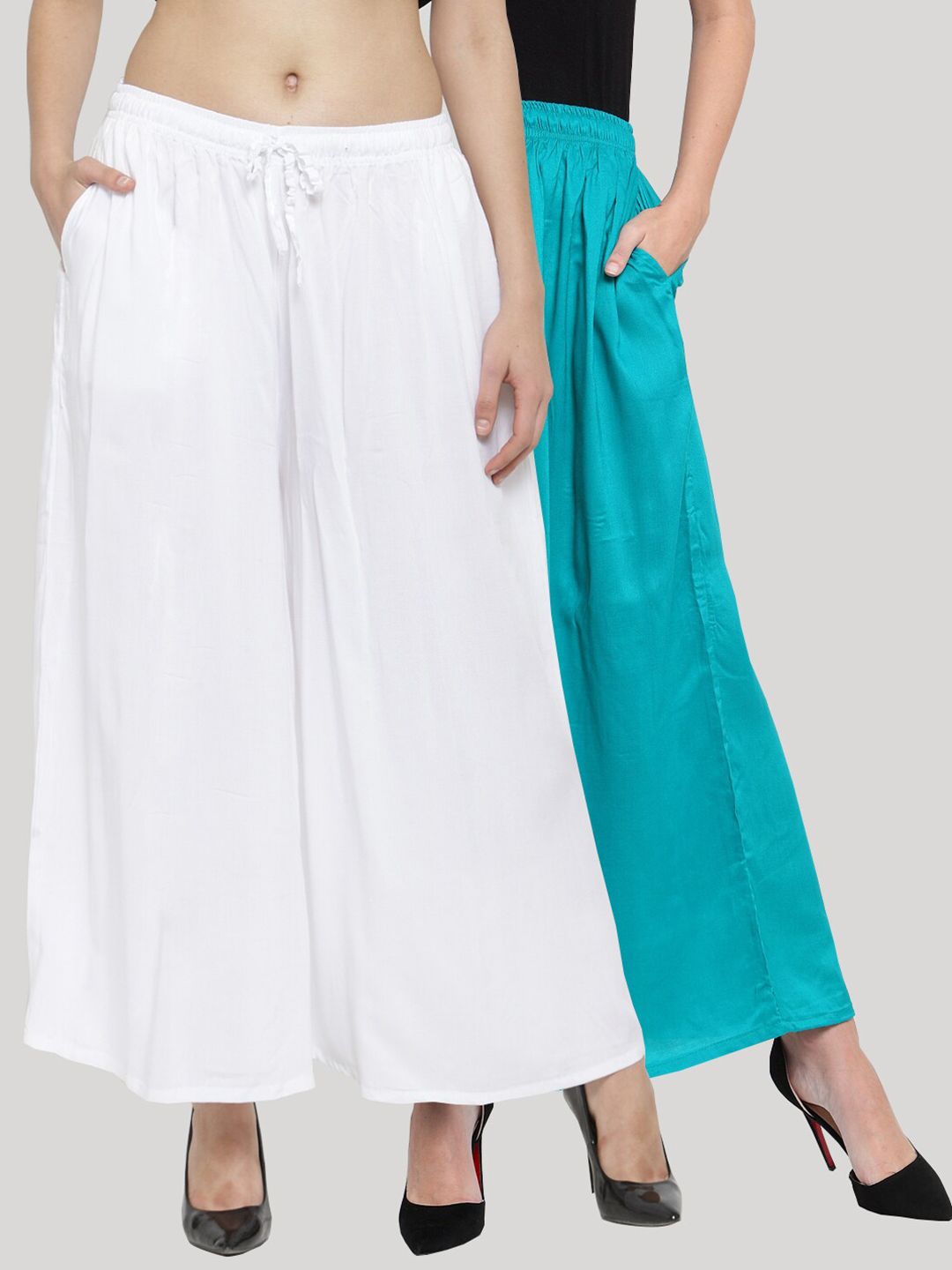 Clora Creation Women White & Turquoise Blue 2 Palazzos Price in India