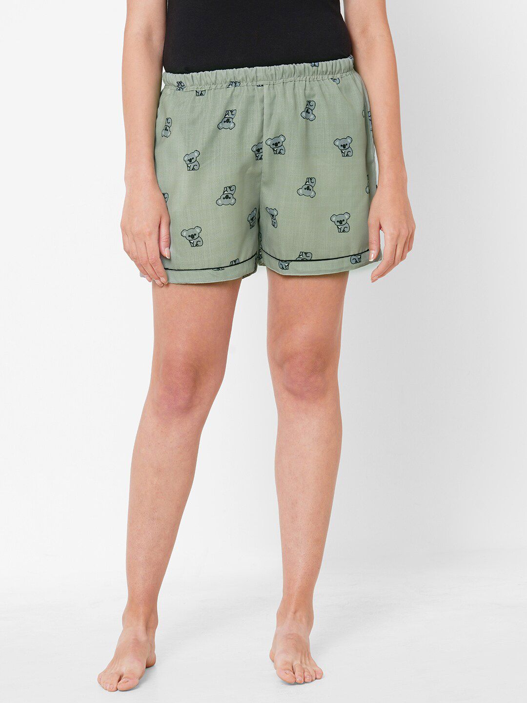 FashionRack Women Green & Black Printed Lounge Shorts Price in India