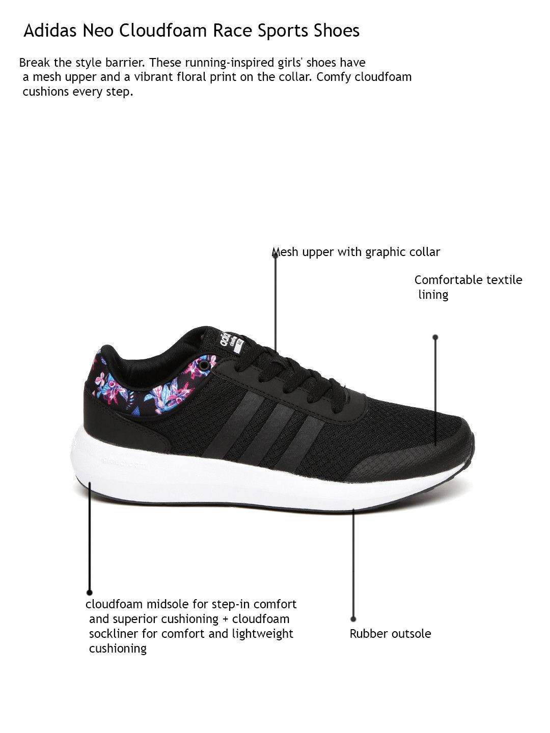 Adidas Neo Cloudfoam Race Women&s Floral Print Sneakers Adidas Neo Cloudfoam Race Women&s Floral Print Sneakers