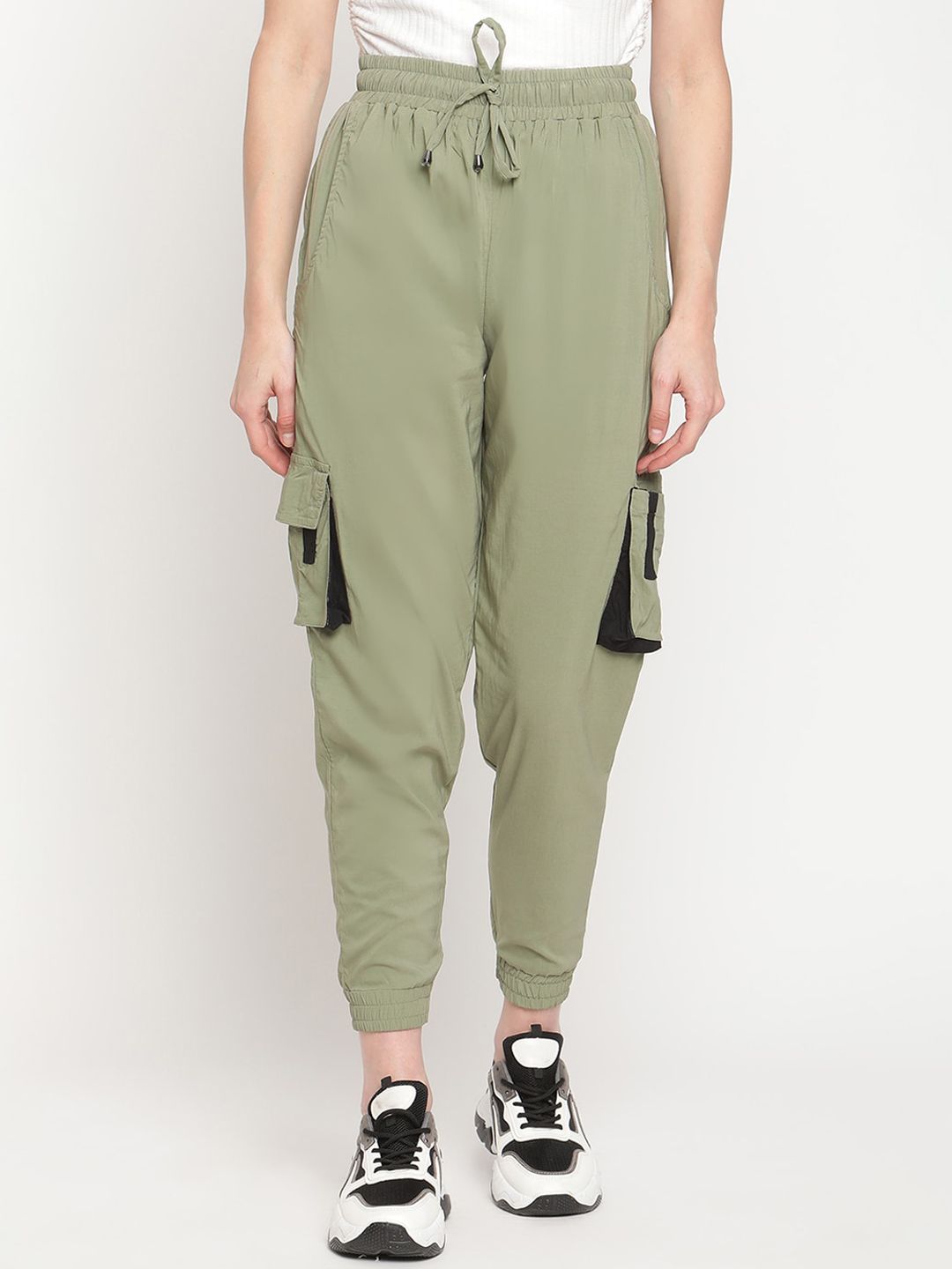 TAG 7 Women Green Solid Comfort Fit Joggers Trousers Price in India