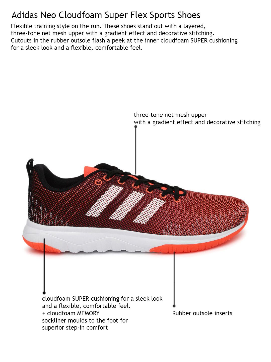 Buy ADIDAS NEO Men Red Solid Cloudfoam Super Flex Sneakers - Casual Shoes  for Men 1731120 | Myntra