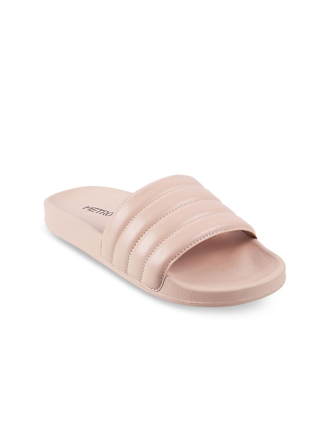 Metro Women Peach-Coloured Striped Sliders Price in India