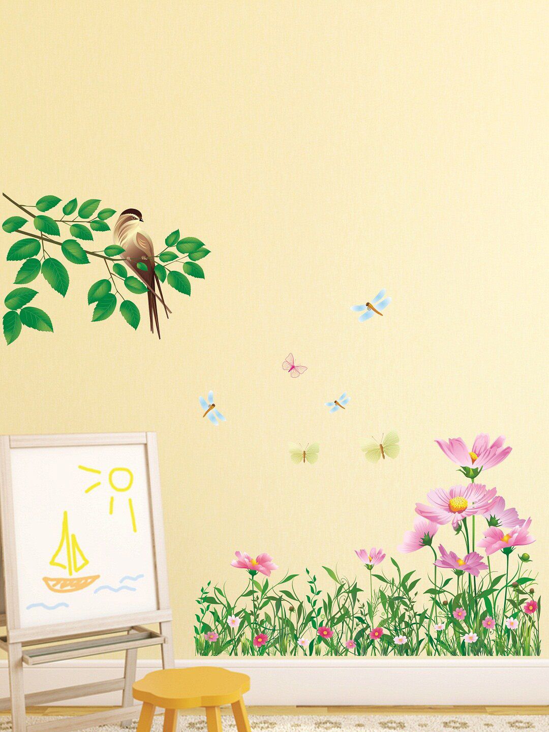 WALLSTICK Green & Pink Vinyl Large Wall Sticker Price in India
