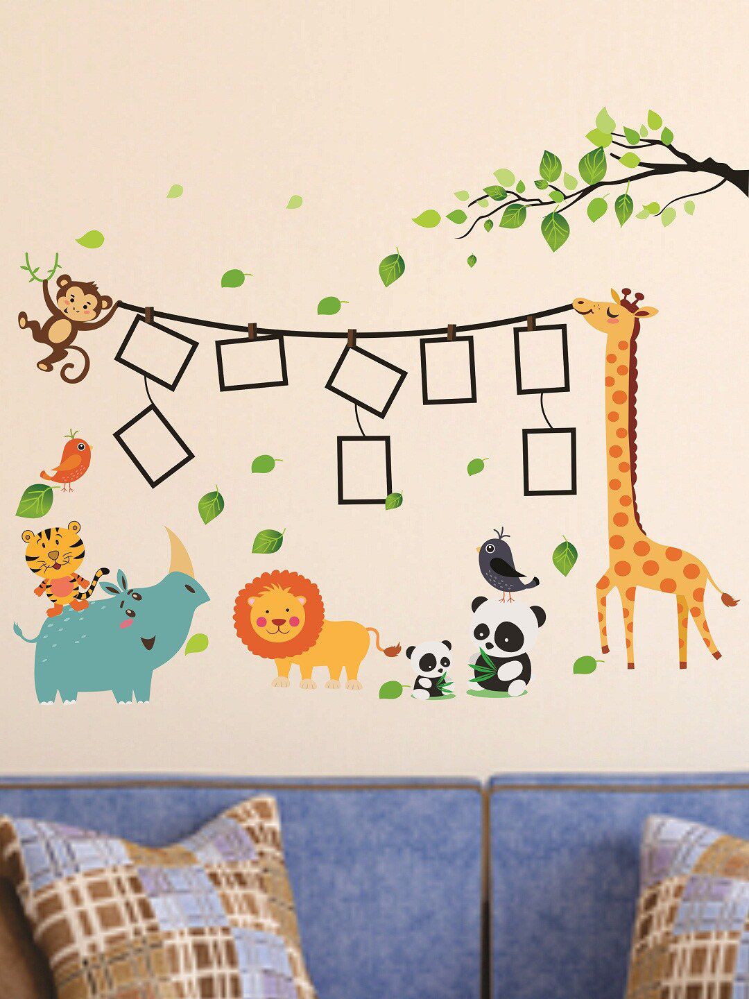 WALLSTICK Multicoloured Animals Playing Vinyl Large Wall Sticker Price in India