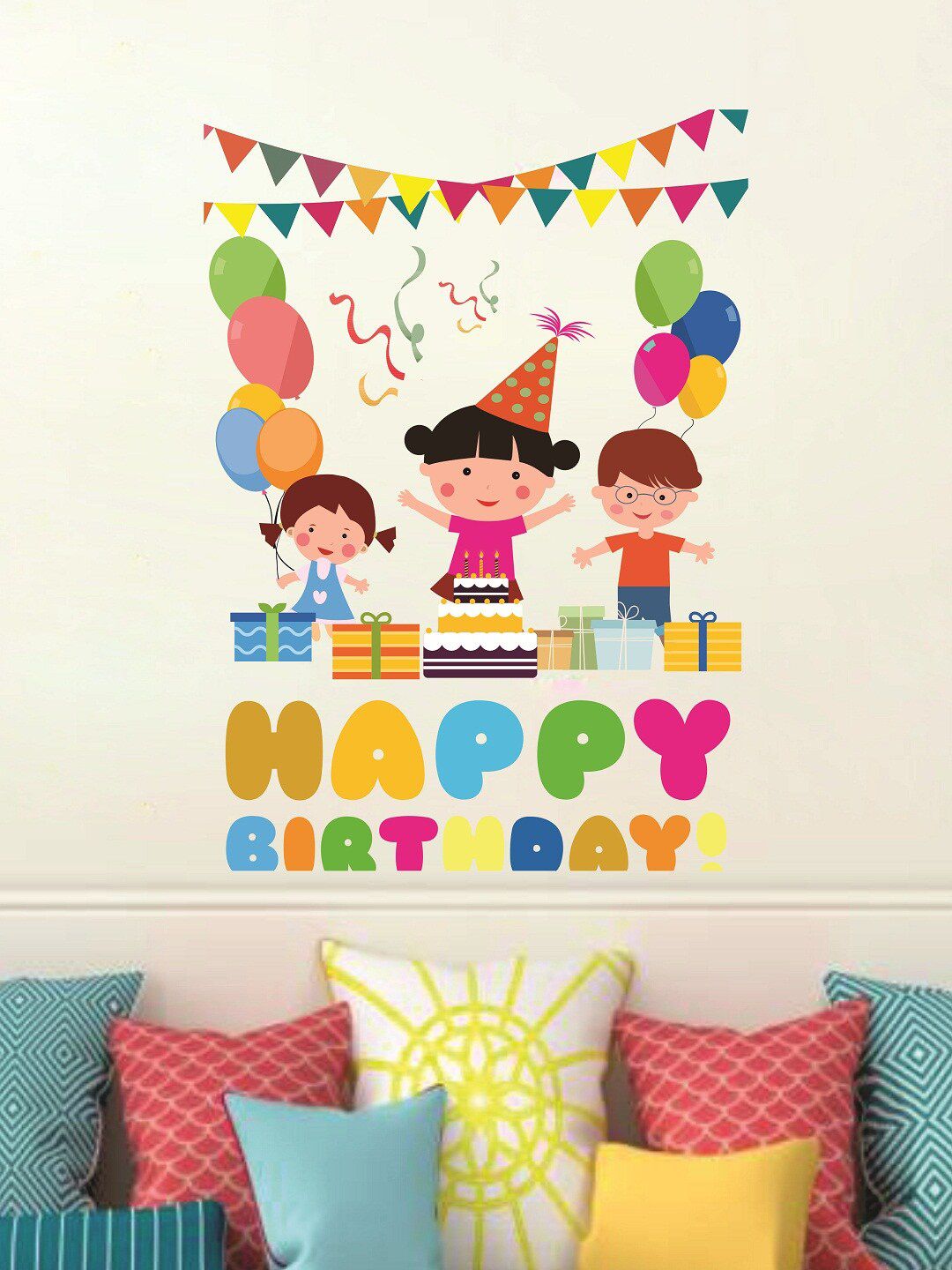 WALLSTICK Multi Coloured Happy Birthday Wall Sticker Price in India