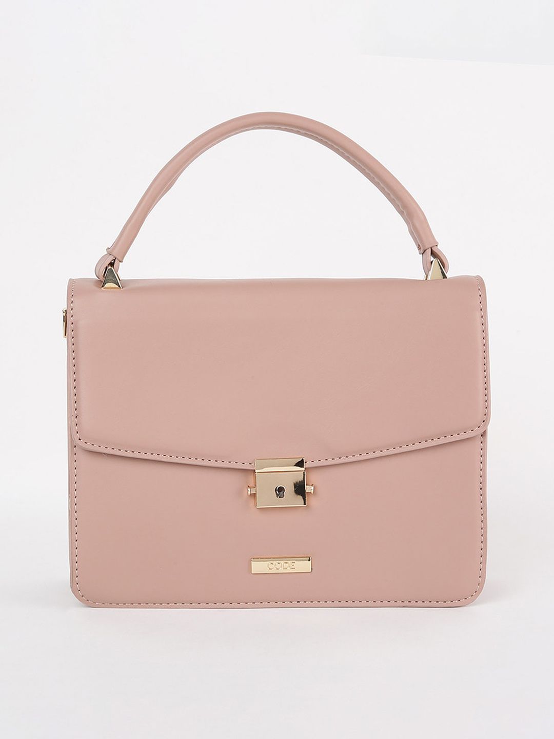 CODE by Lifestyle Pink Textured Structured Satchel Price in India