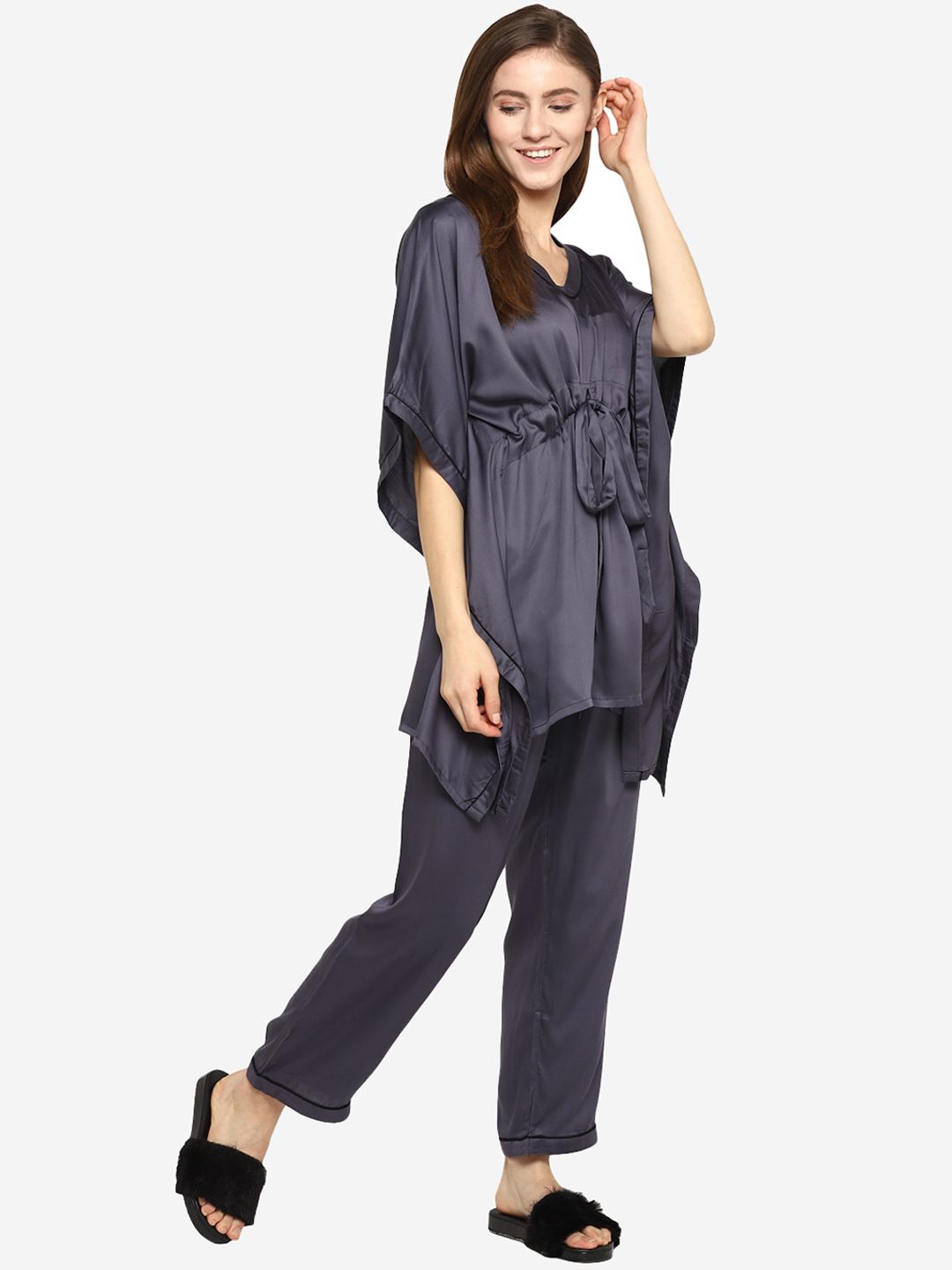 shopbloom Women Grey Kaftan Night Suit Price in India