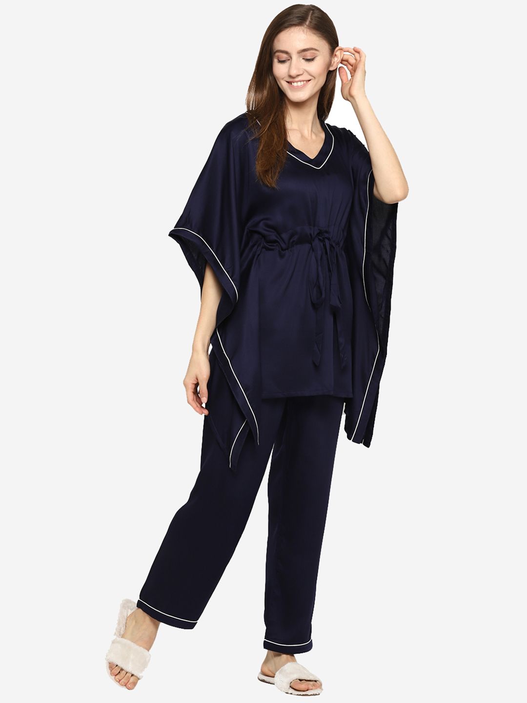 shopbloom Women Navy Blue Cotton Night Suit Price in India