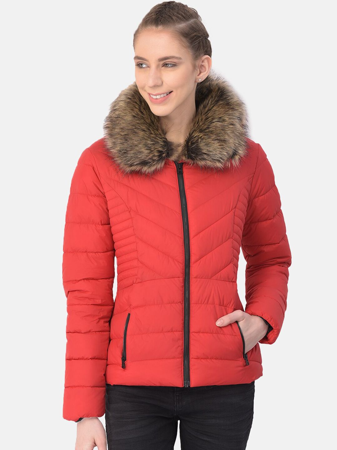 Woodland Women Red Puffer Jacket Price in India