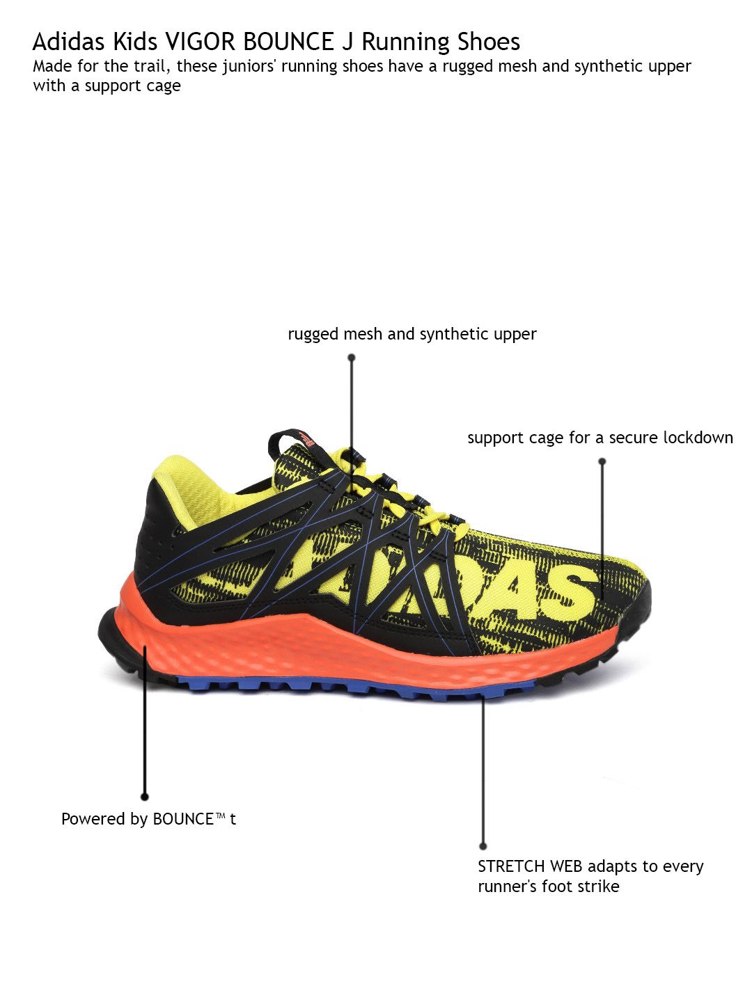 Buy ADIDAS Kids Black & Yellow Vigor Bounce J Running Shoes - Sports Shoes  for Unisex Kids 1731541 | Myntra