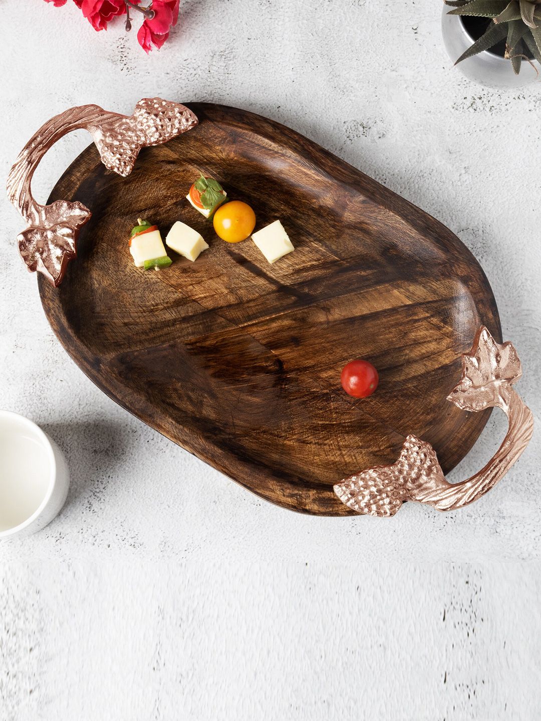 Homesake Brown & Copper-Toned Oval Tray Price in India