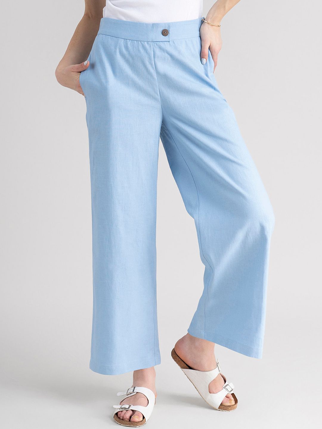 FableStreet Women Blue Comfort Loose Fit Trousers Price in India