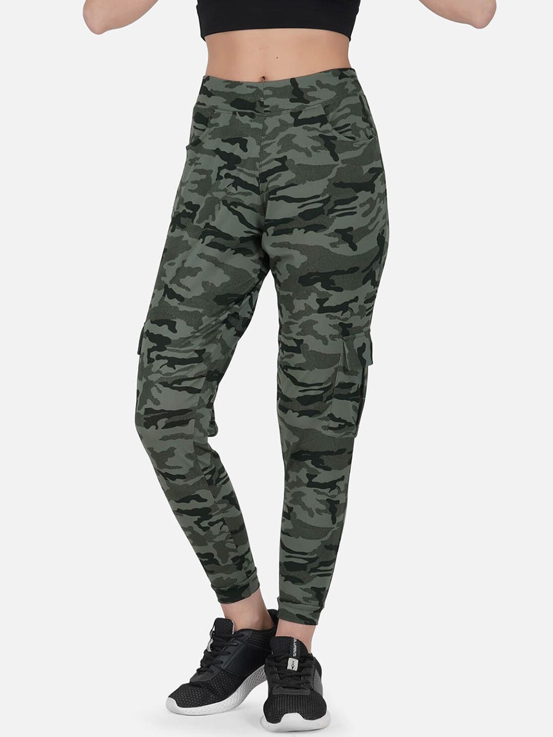 IMPERATIVE Women Green Camouflage Track Pants With Cargo Pockets Price in India