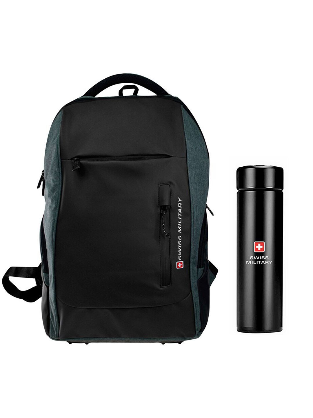 SWISS MILITARY Unisex Grey & Black USB Charging Port Backpack with Digital Vacuum Flask Price in India