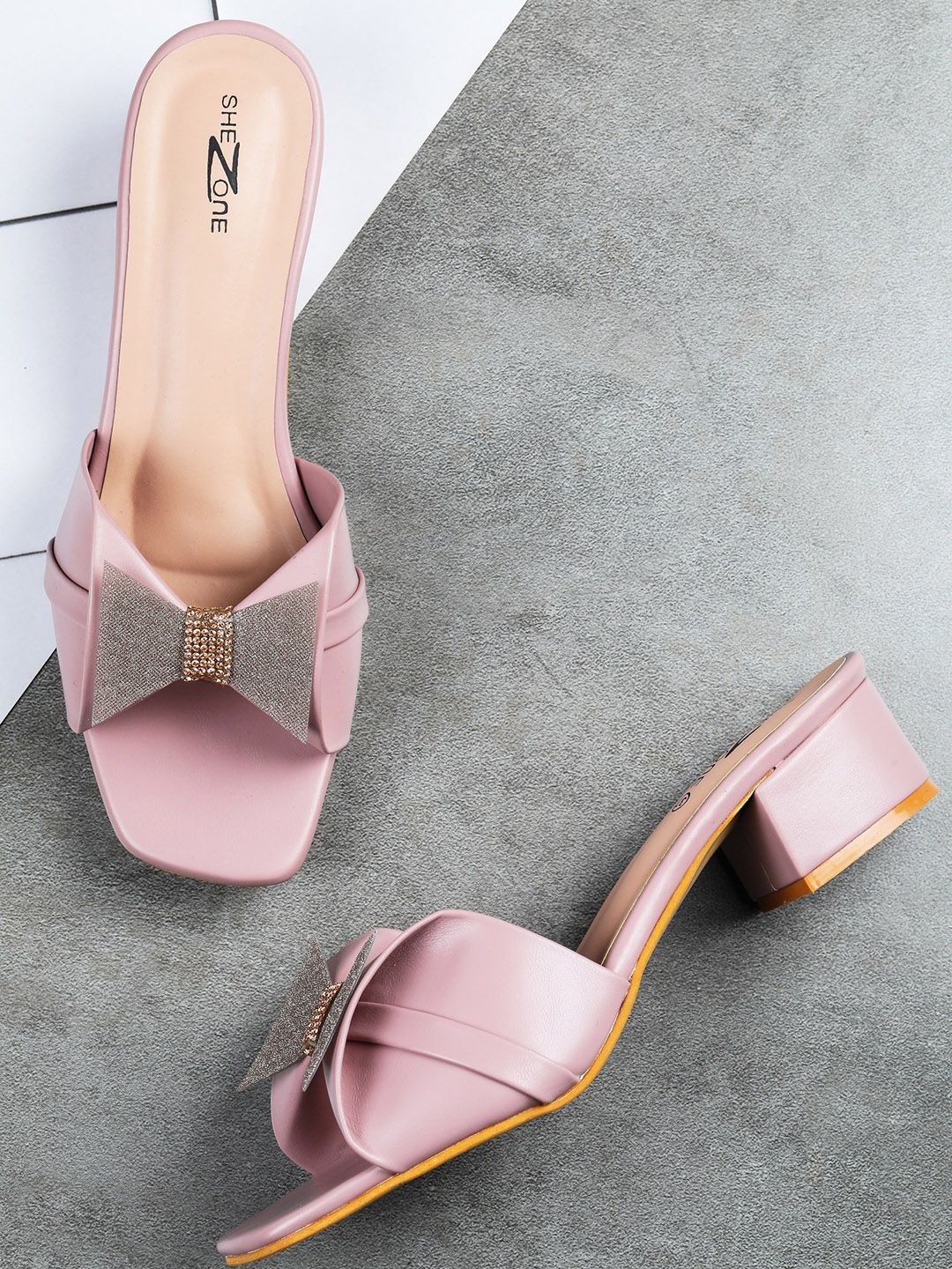 Shezone Peach-Coloured Embellished Block Mules Price in India