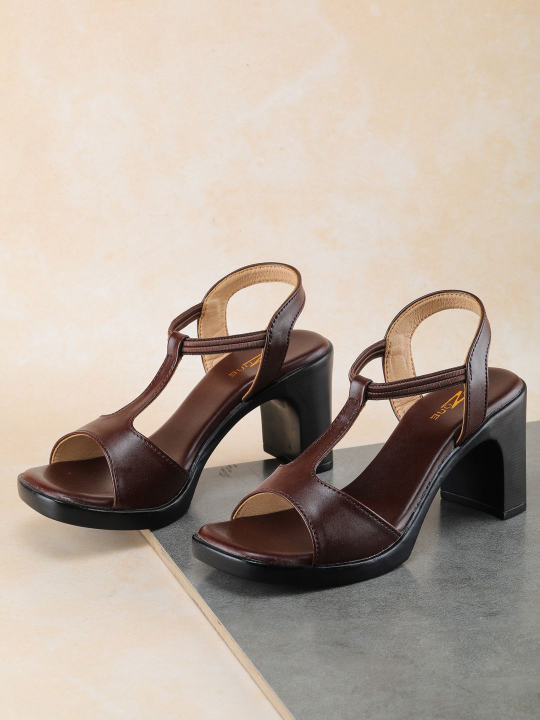 Shezone Brown Block Peep Toes with Buckles Price in India