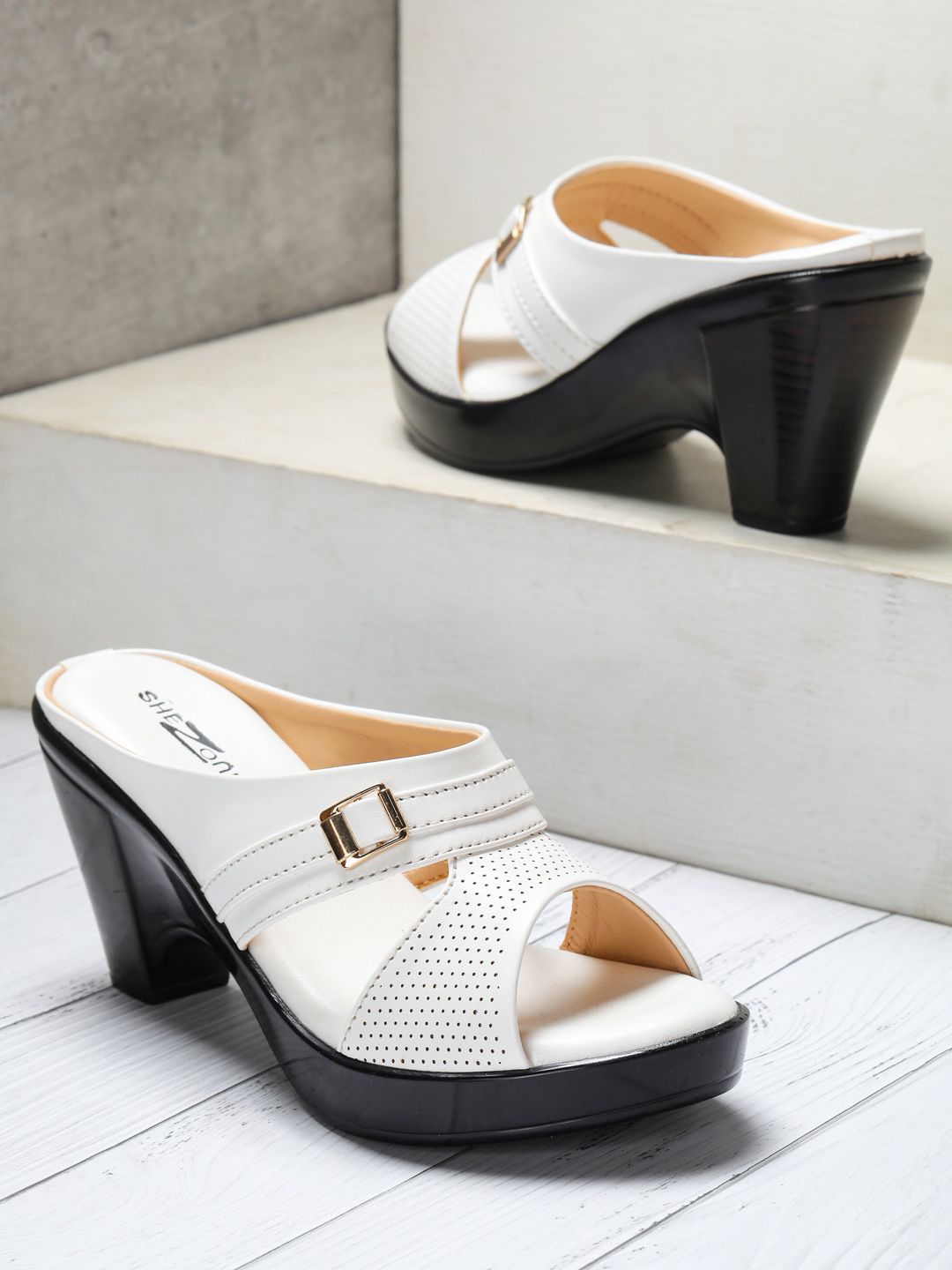 Shezone Women White Platform Sandals with Laser Cuts Price in India