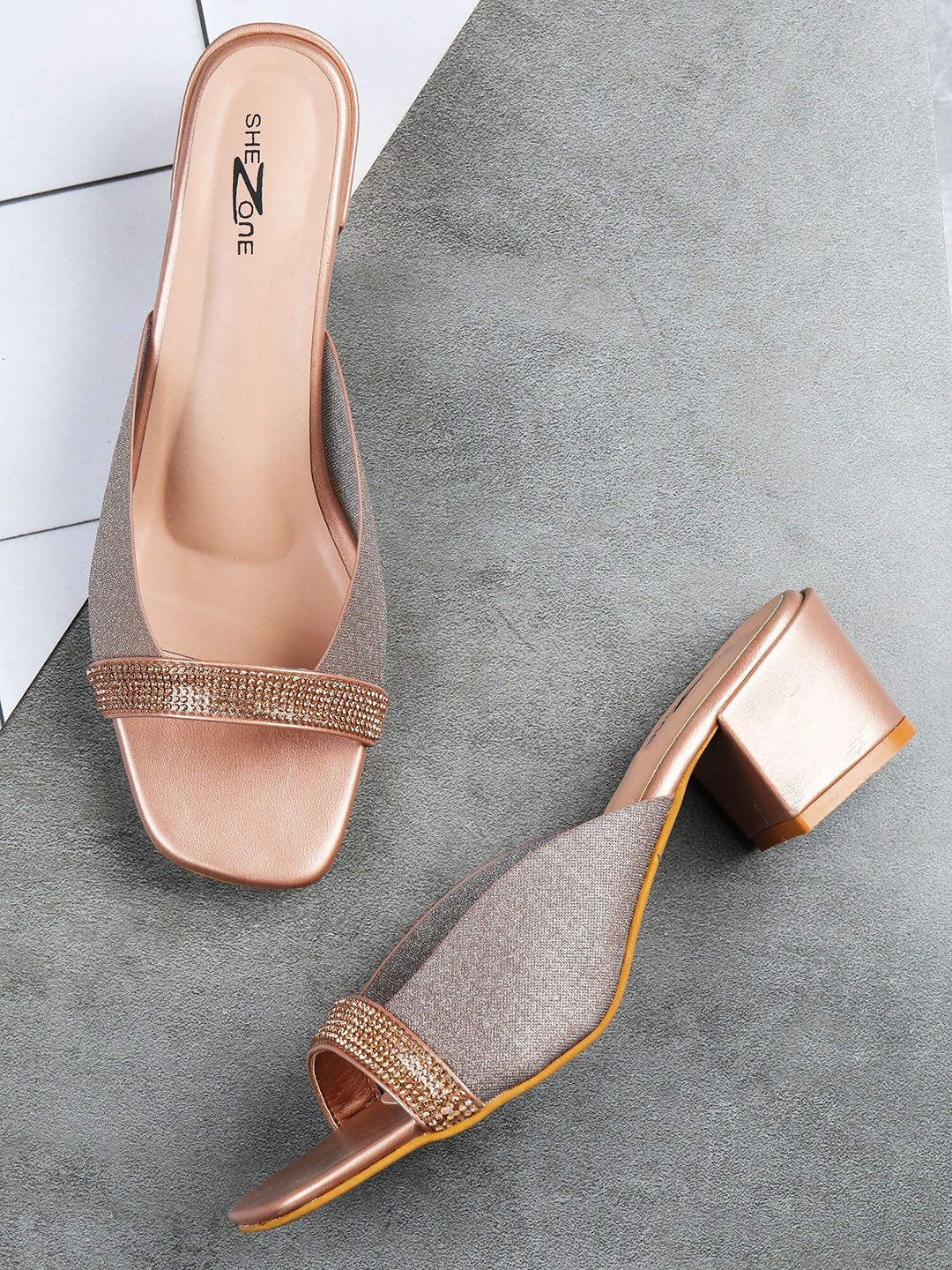 Shezone Rose Gold Embellished Block Heels Price in India