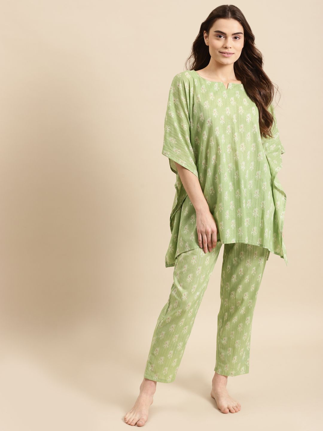 Prakrti Women Green Printed Cotton Night suit Price in India