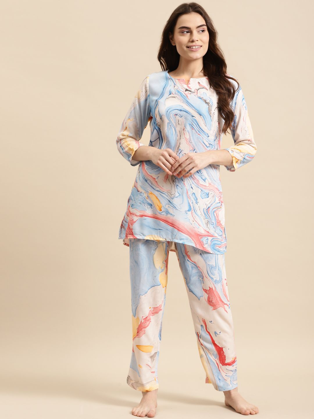 Prakrti Women Multicoloured Printed Cotton Night suit Price in India