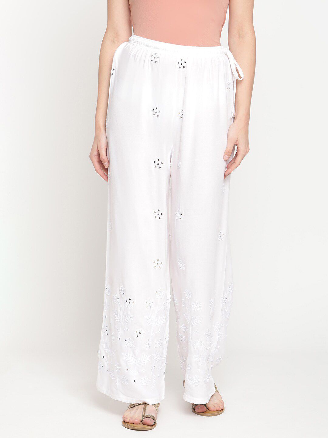 TAG 7 Women White Rayon Palazzos Price in India