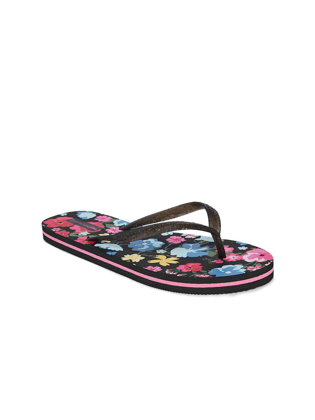 Forever Glam by Pantaloons Women Black & Blue Printed Thong Flip-Flops Price in India