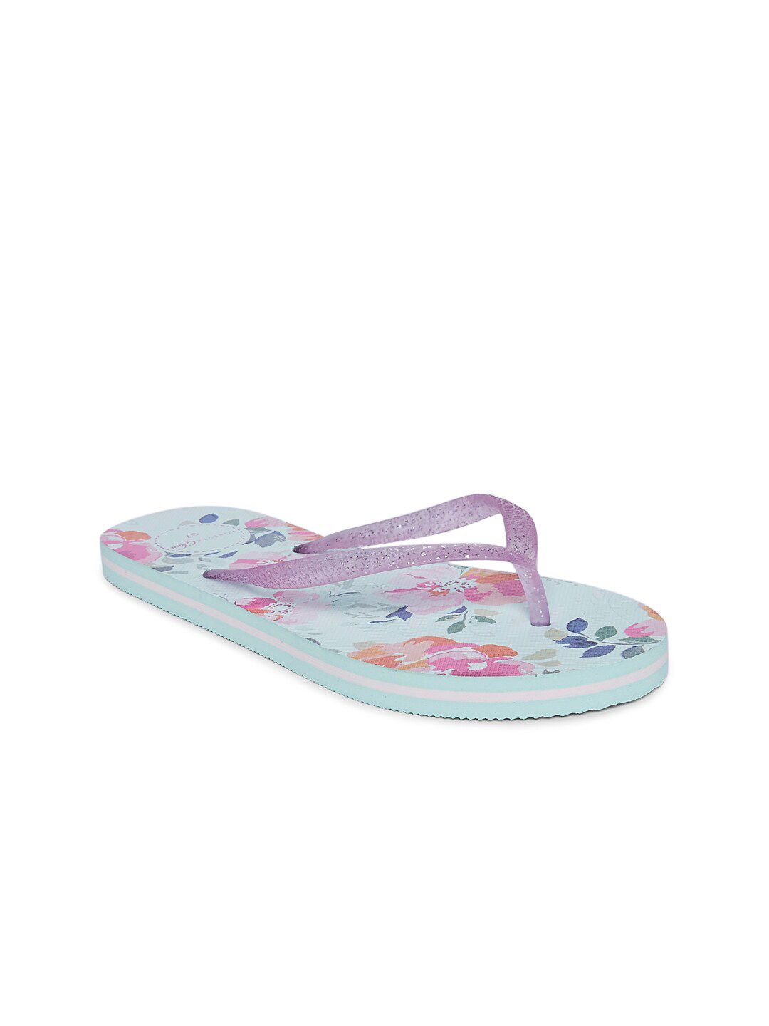 Forever Glam by Pantaloons Women Blue & Pink Printed Thong Flip-Flops Price in India