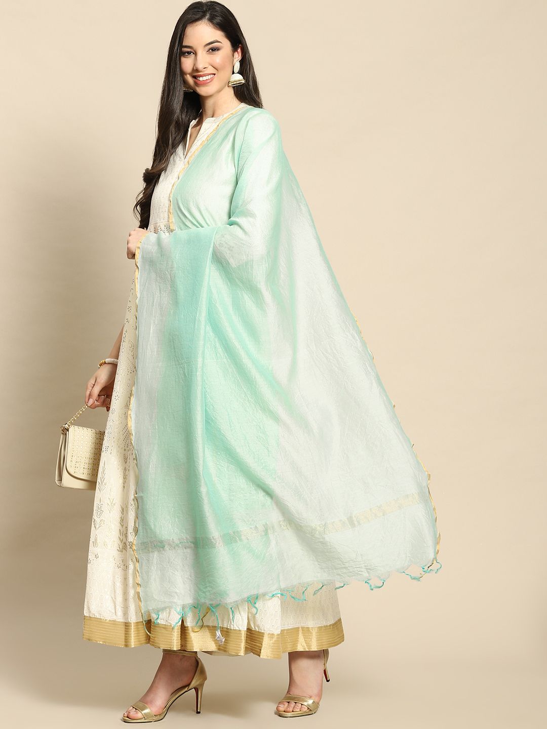 Banarasi Style Turquoise Blue Cotton Silk Dupatta Price in India