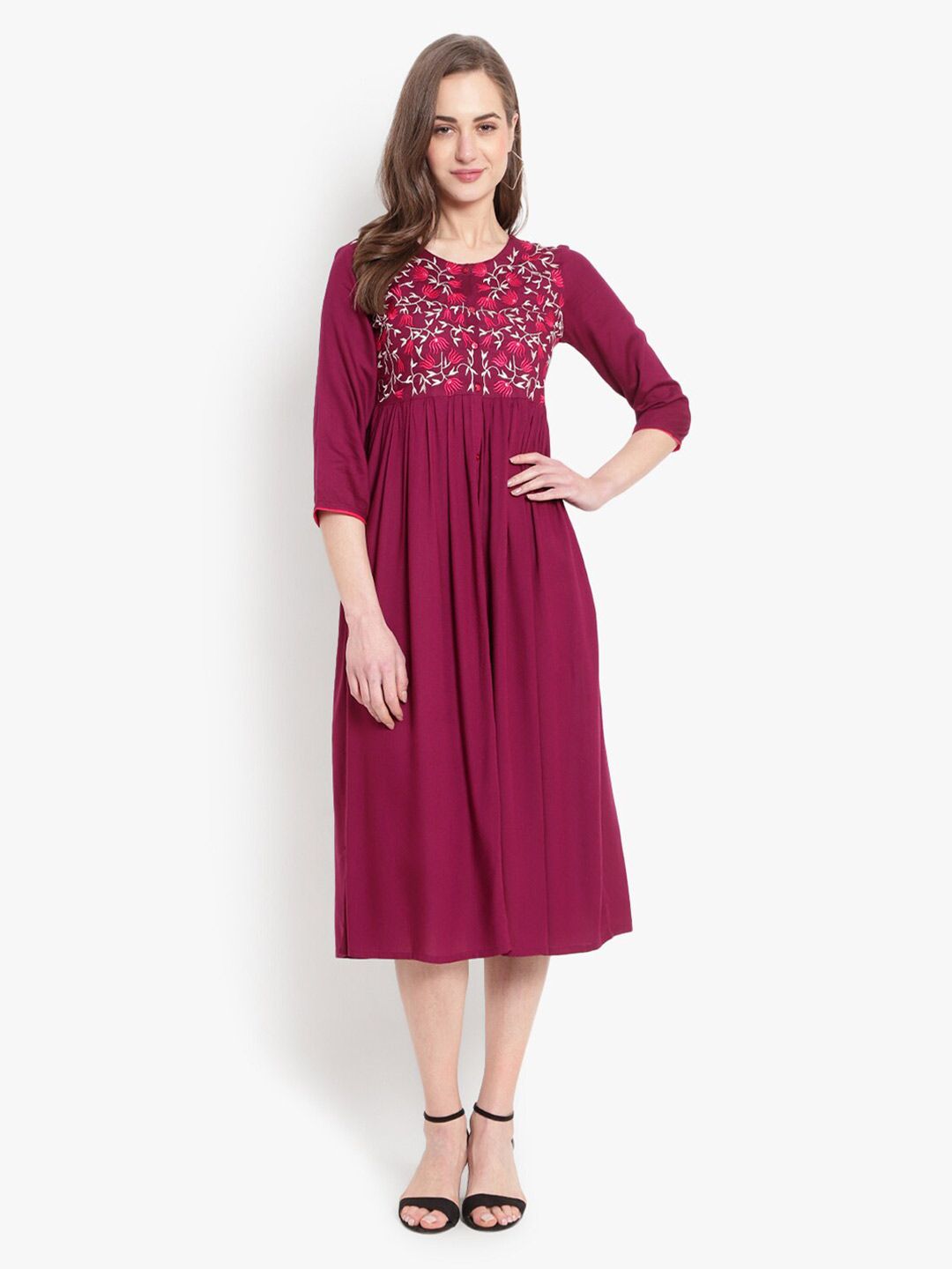 Ashlee Purple Embroidered Ethnic Midi Dress Price in India