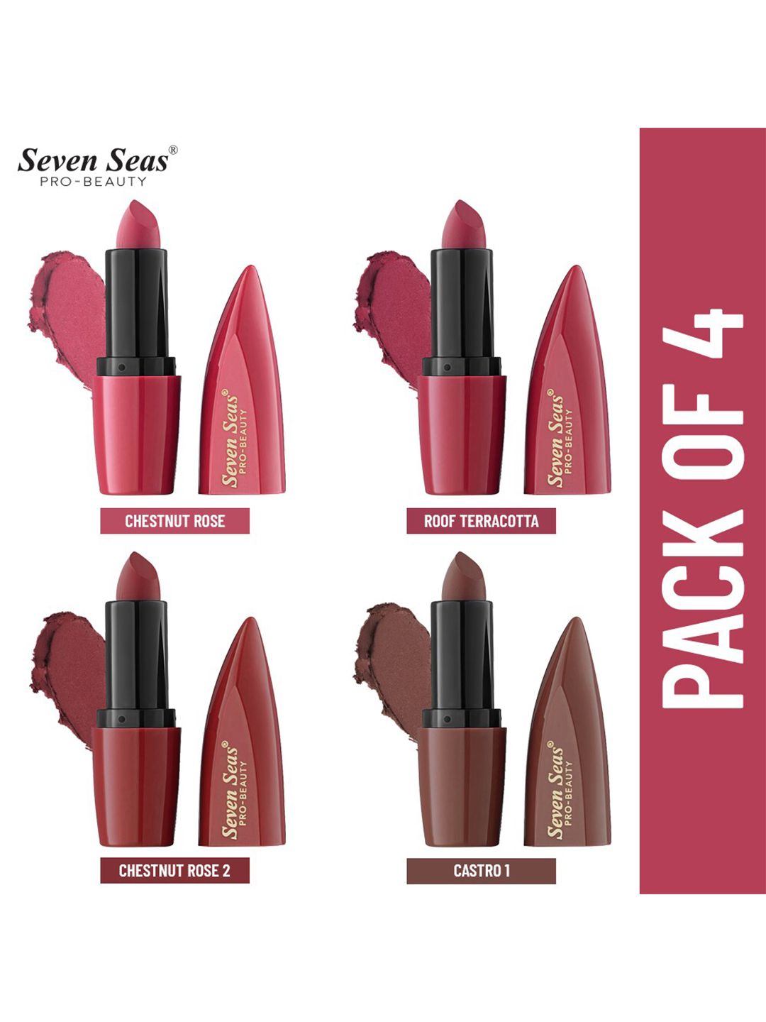 Seven Seas Pack of 4 Full Coverage Ultimate Matte Lipstick Price in India
