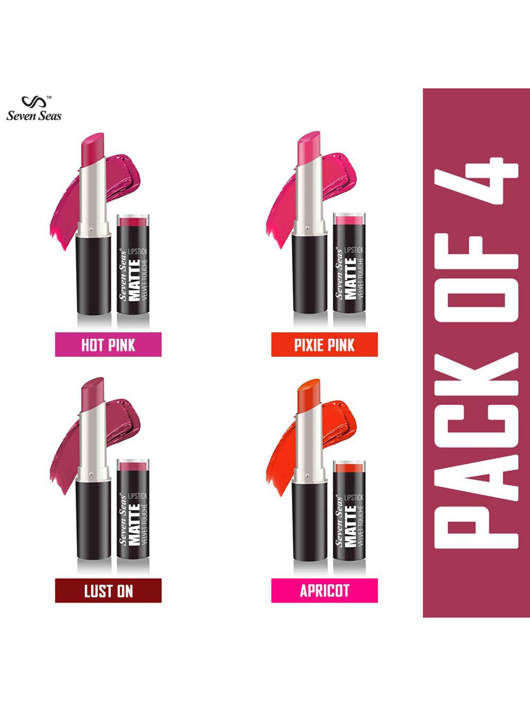 Seven Seas Pack of 4 Matte Velvet Touch Lipstick Price in India
