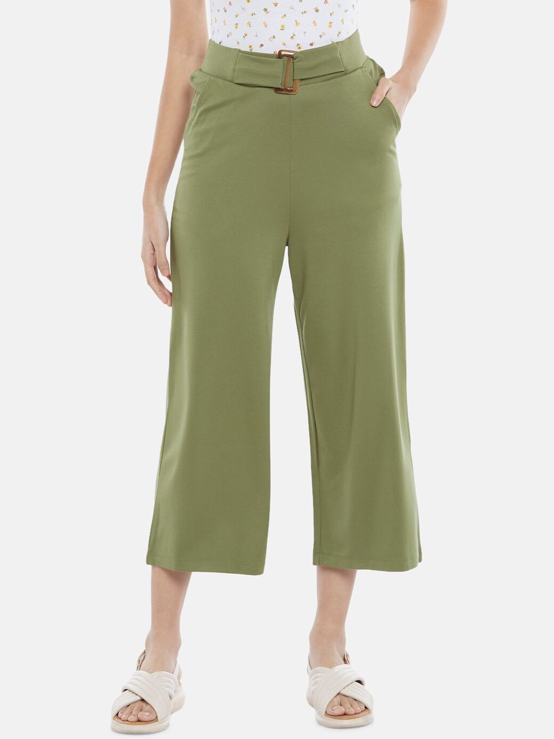 Honey by Pantaloons Women Olive Green Culottes Trousers Price in India