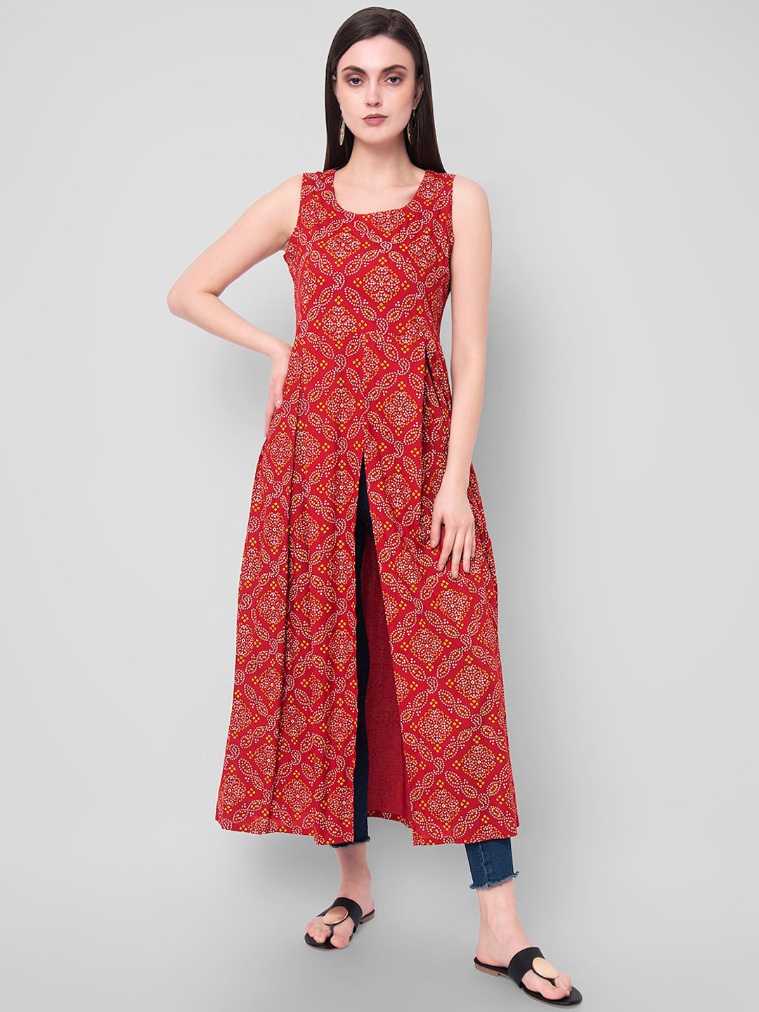 KALINI Women Red Bandhani Printed Kurta Price in India