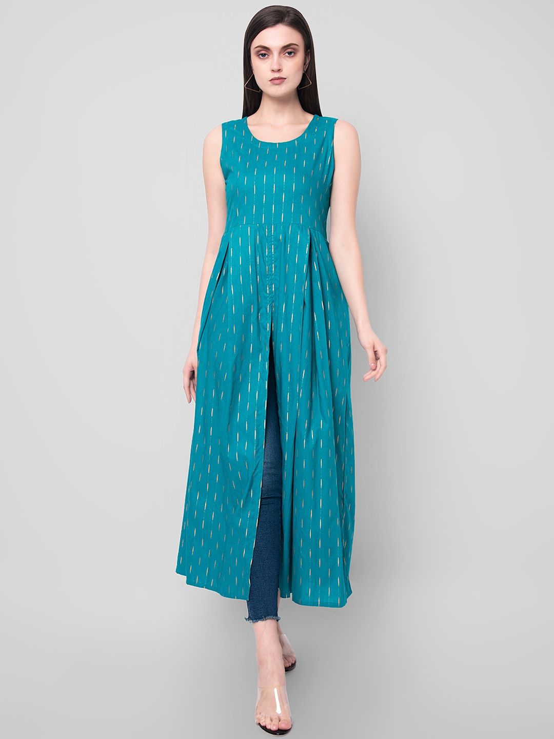 KALINI Women Turquoise Blue Ethnic Motifs High-Slit Kurta Price in India