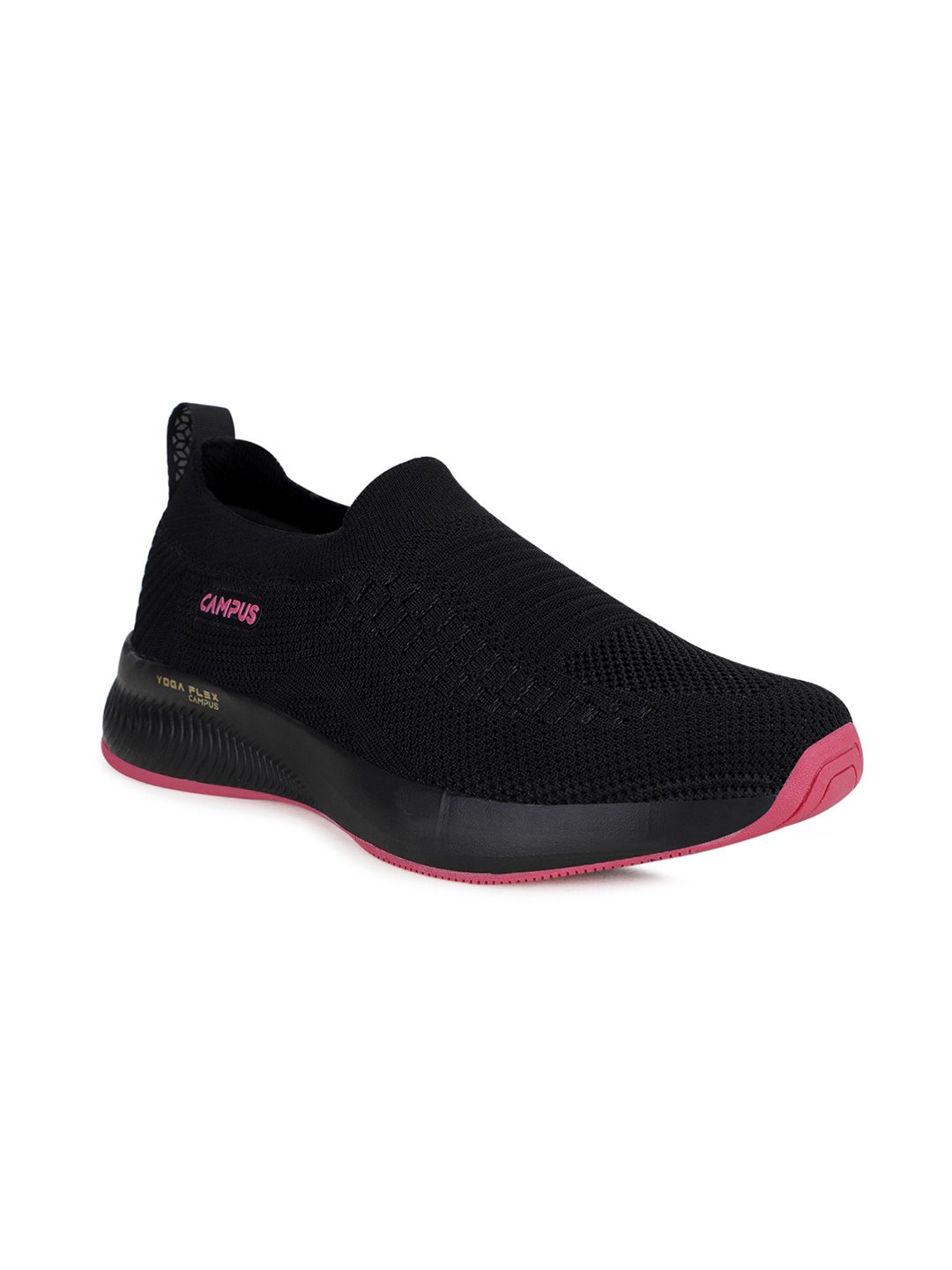 Campus Women Black Mesh Slip On Walking Shoes