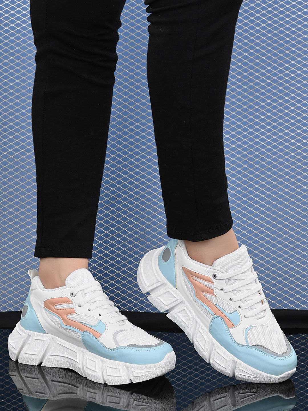 AfroJack Women Blue Colourblocked Sneakers Price in India
