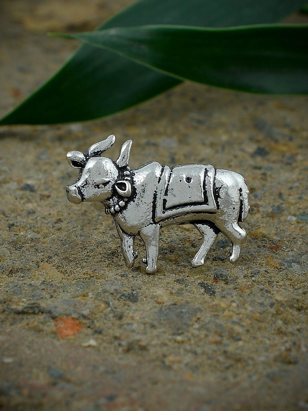 Silvermerc Designs Oxidised Silver Plated Cow Designed Adjustable Finger Ring Price in India