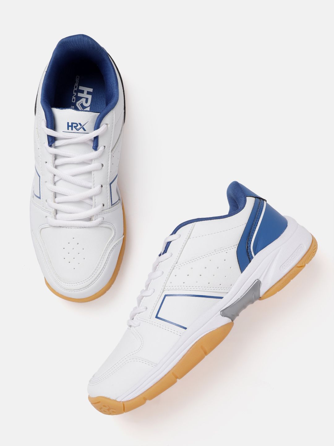 HRX by Hrithik Roshan Women White & Blue Racquet Sports Non Marking Court Shoes Price in India