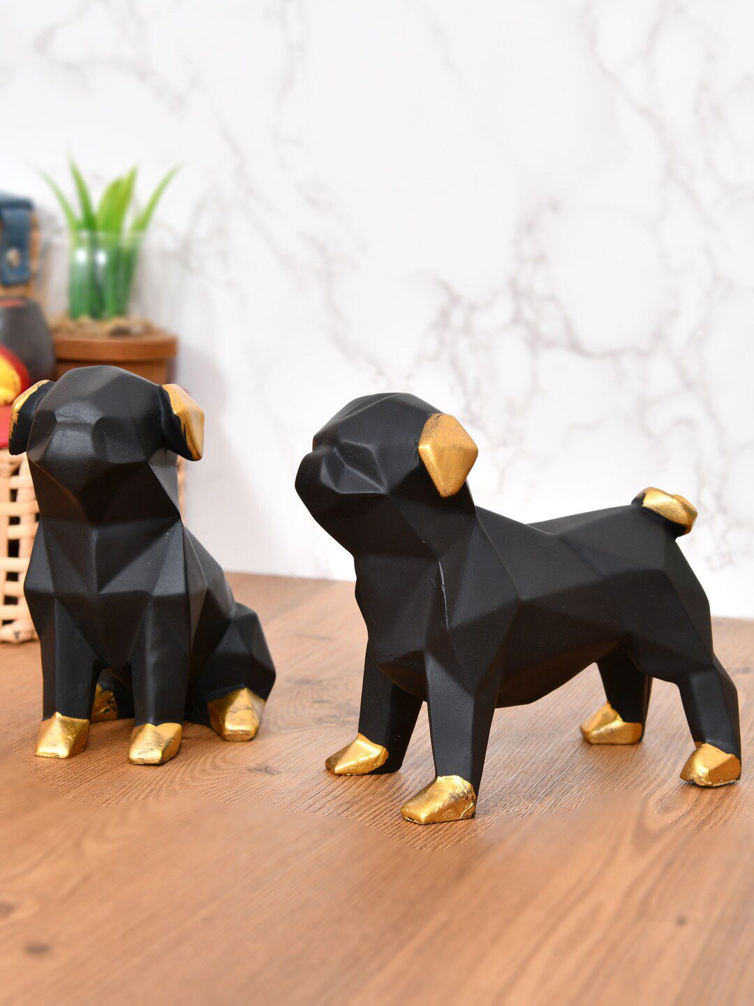 Clasiko Set Of 2 Black & Gold-Toned Puppy Showpieces Price in India