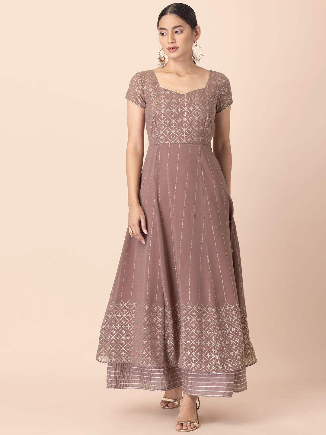 INDYA Pink Georgette Ethnic Maxi Dress Price in India