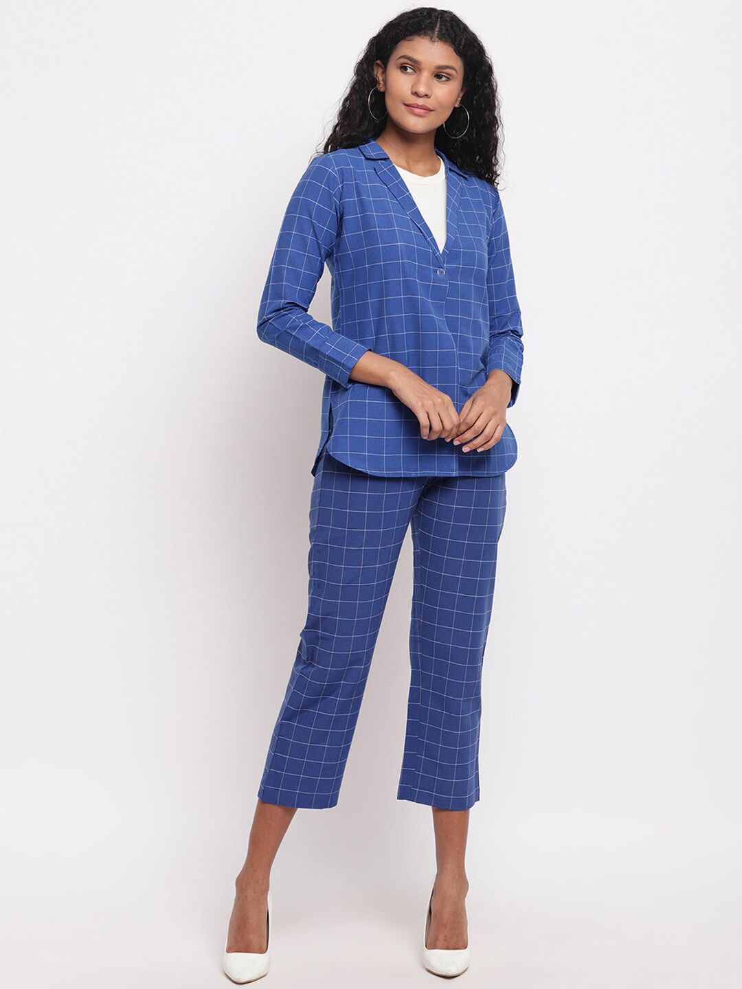 FABNEST Women Blue Checked Co-Ords Set