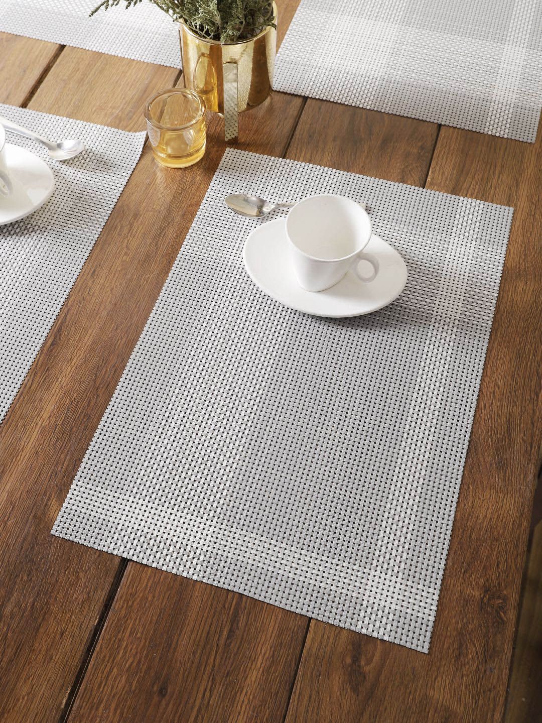 BIANCA Set Of 6 Grey Checked Table Placemats Price in India