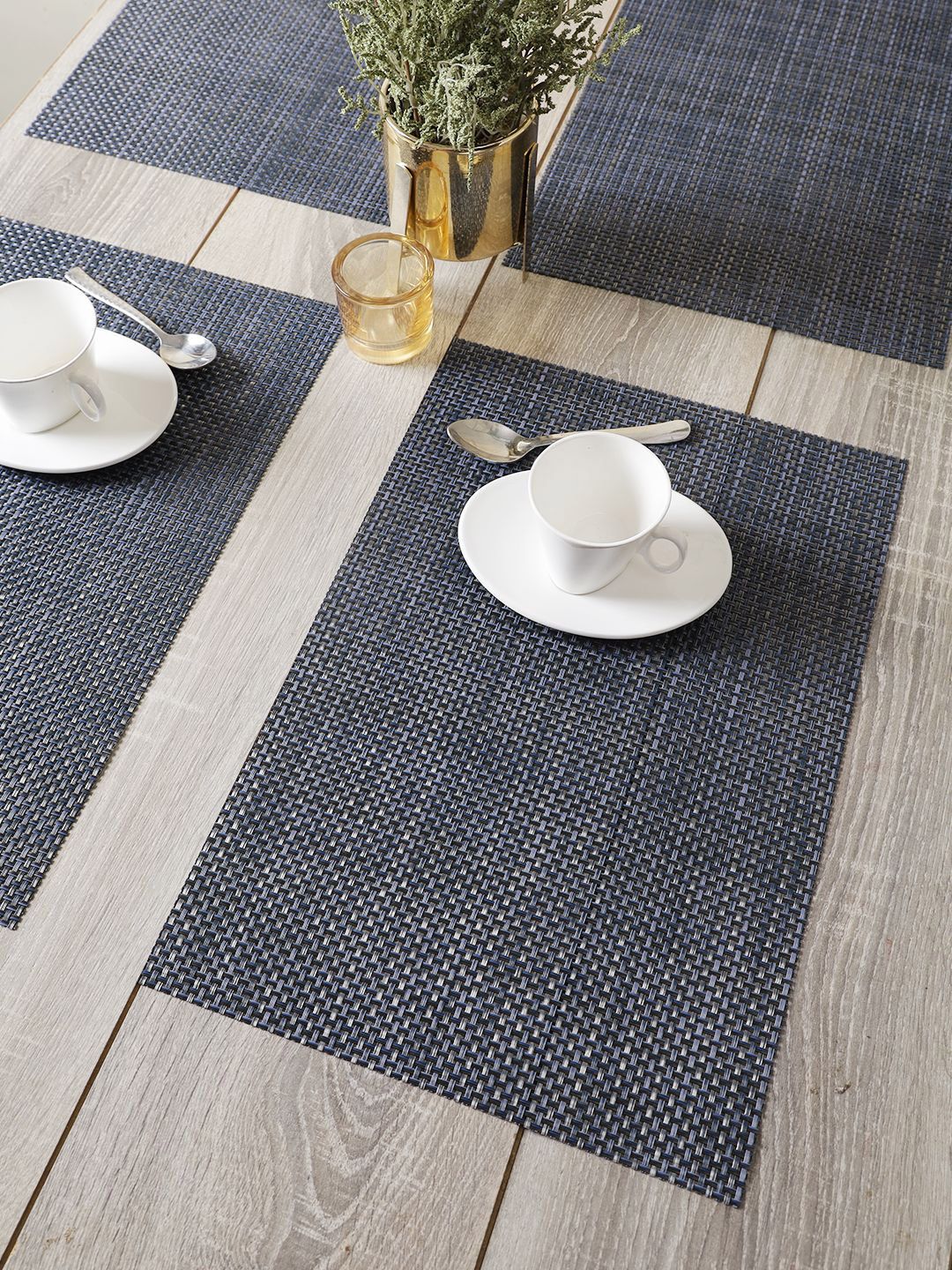 BIANCA  Set of 6 Blue & Black Rectangle Table Placemats Price in India
