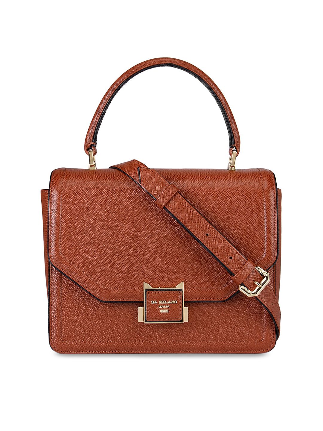 Da Milano Orange Textured Leather Structured Satchel Price in India