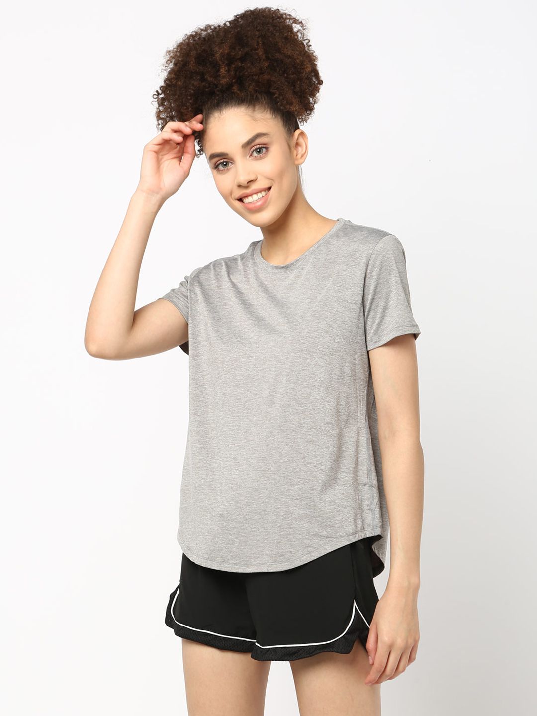 JerfSports Women Grey Melange Sports Tshirt Price in India